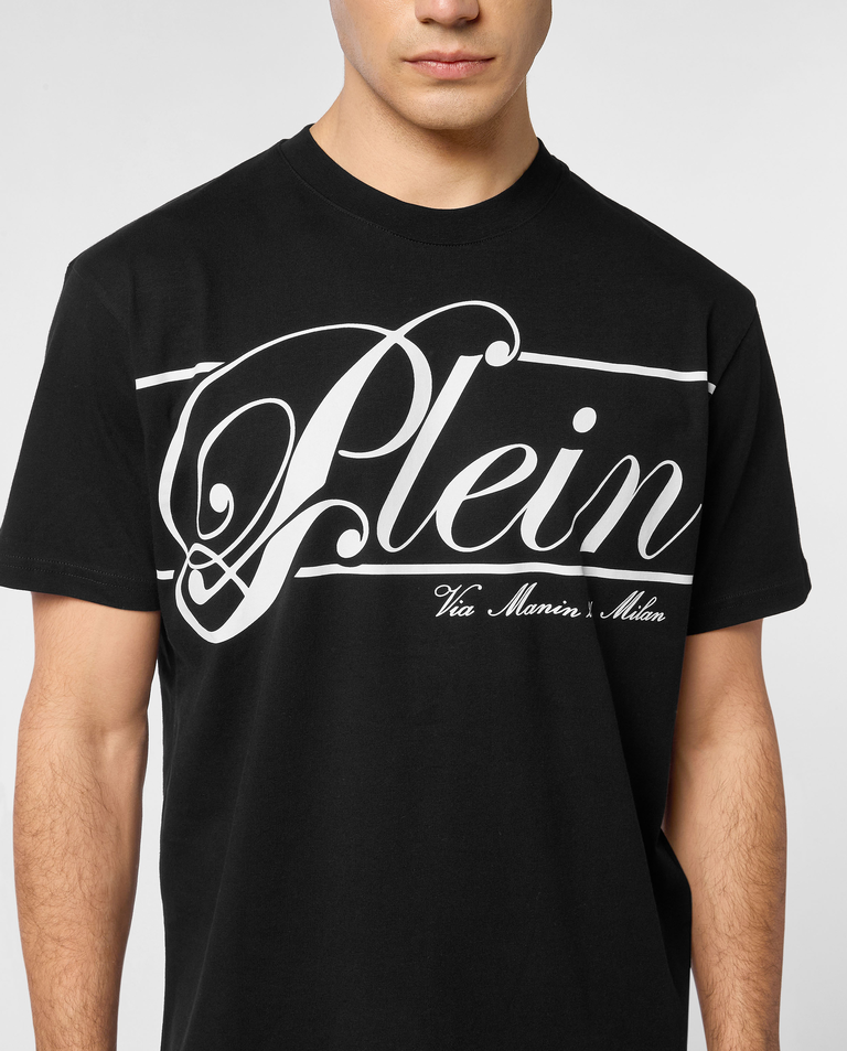 Czarny t-shirt z kontrastowym logo - Image #3