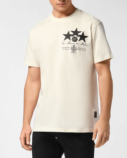 Biały t-shirt z nadrukiem gwiazd - Image #0