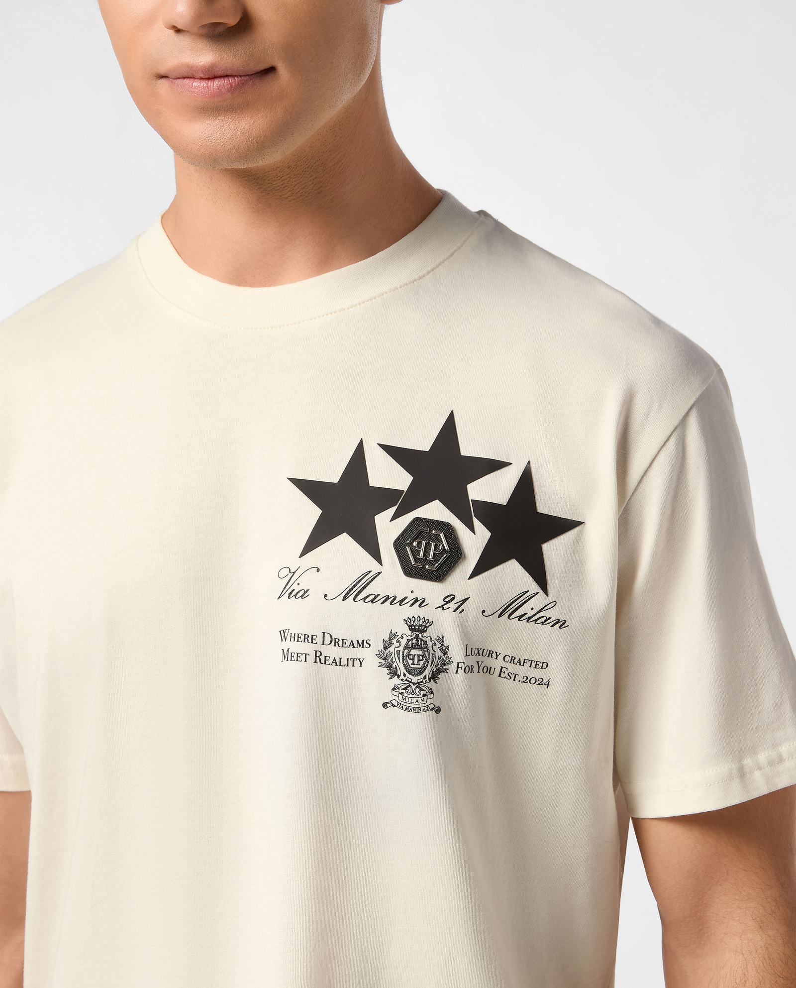 Biały t-shirt z nadrukiem gwiazd - Image #2
