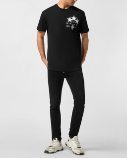Czarny t-shirt z nadrukiem gwiazd - Image #2