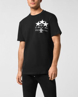 Czarny t-shirt z nadrukiem gwiazd - Image #0