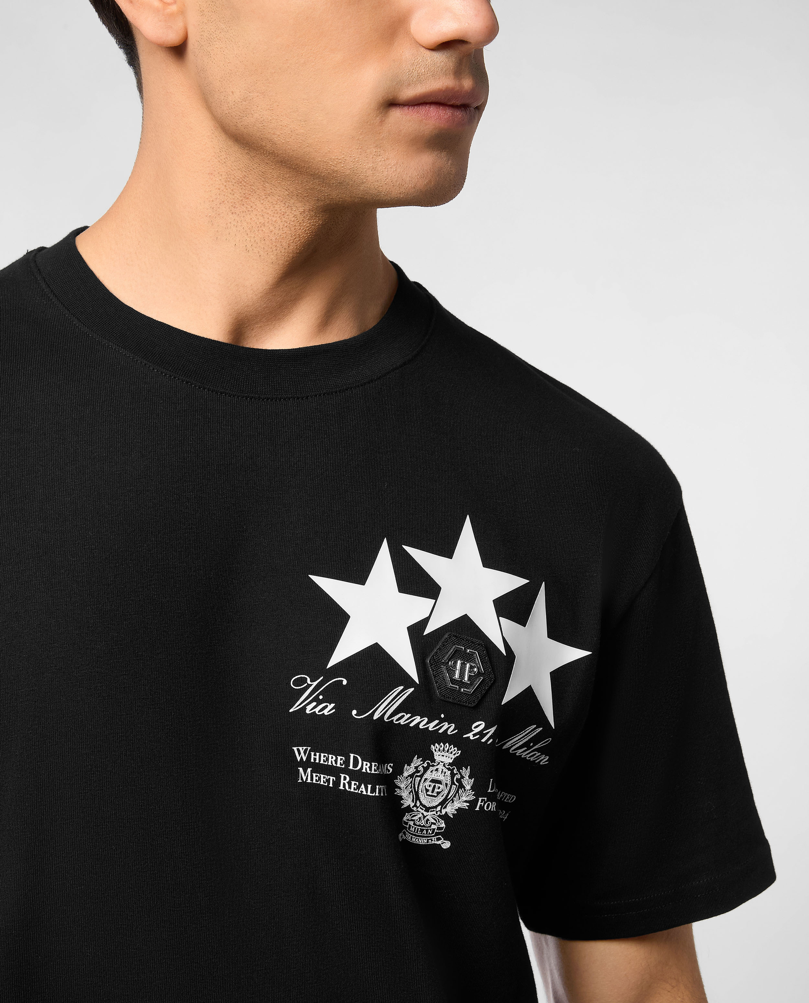 Czarny t-shirt z nadrukiem gwiazd - Image #3