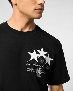 Czarny t-shirt z nadrukiem gwiazd - Image #3