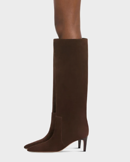 Brązowe zamszowe kozaki na szpilce Stiletto 60 - Image #0