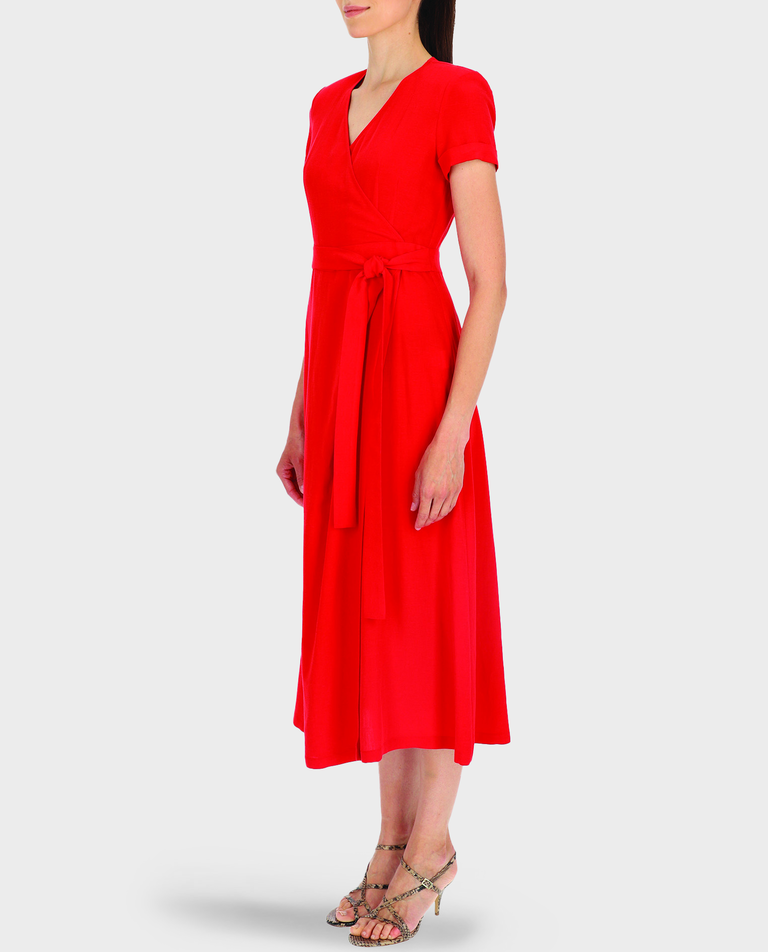 Czerwona sukienka maxi z wiązaniem w pasie - Image #3