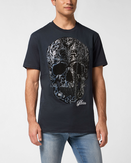 Granatowy t-shirt Degrade Skull - Image #0