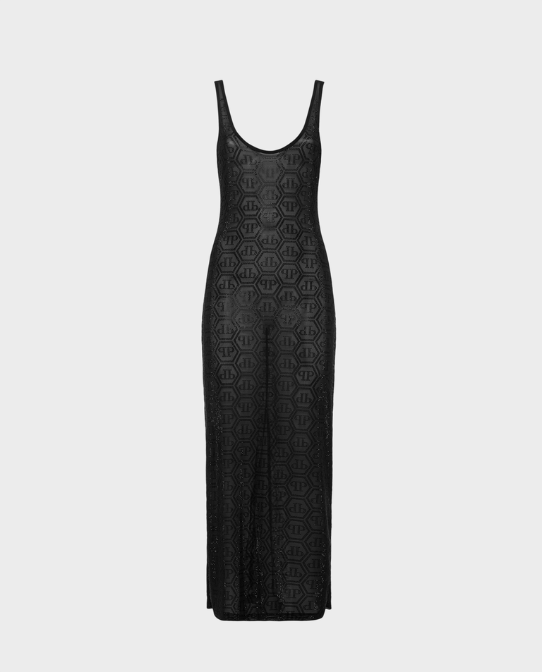 Czarna sukienka midi Monogram Strass