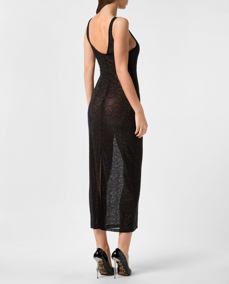Czarna sukienka midi Monogram Strass - Image #1