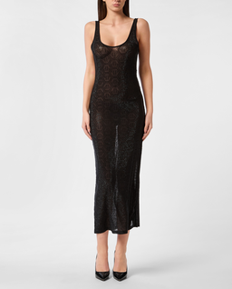 Czarna sukienka midi Monogram Strass - Image #0