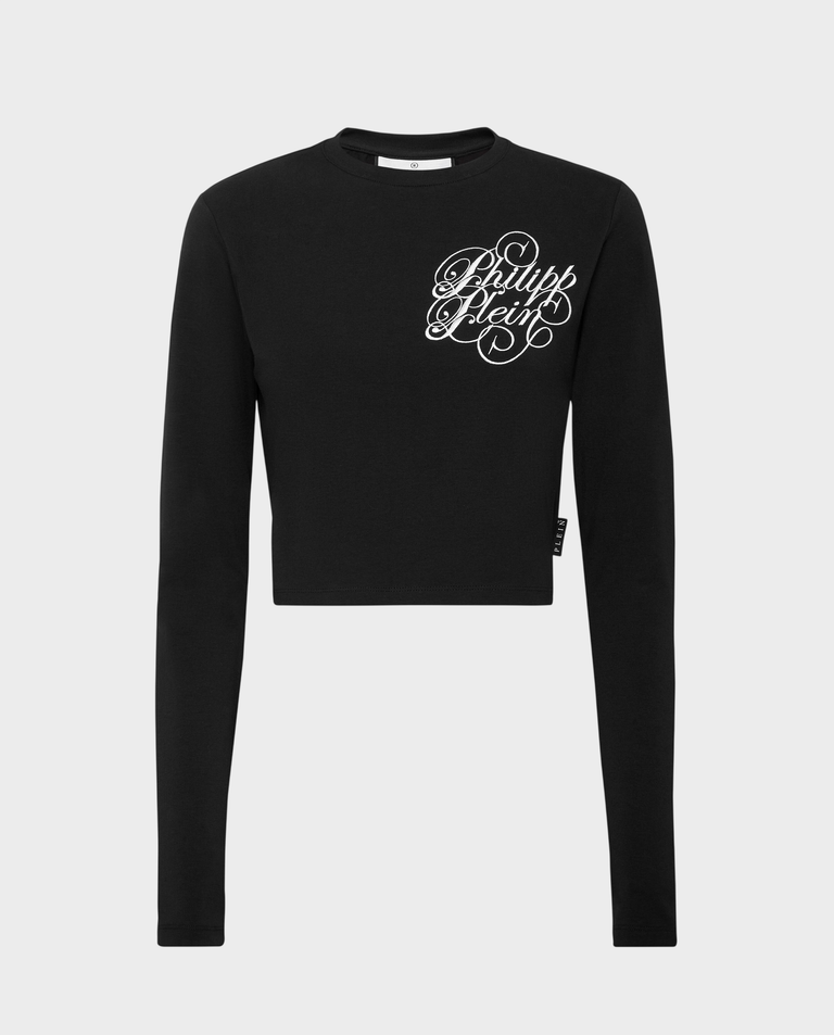 Czarny crop top z długim rękawem
