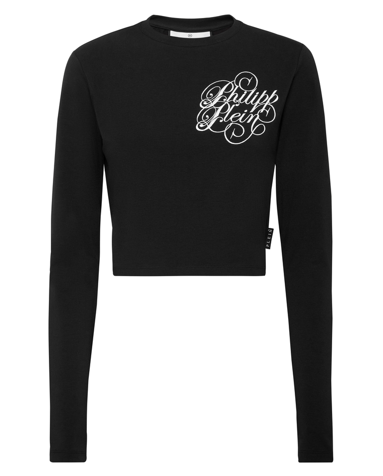Czarny crop top z długim rękawem - Image #4