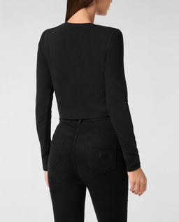 Czarny crop top z długim rękawem - Image #1