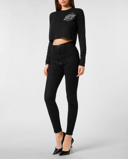 Czarny crop top z długim rękawem - Image #2