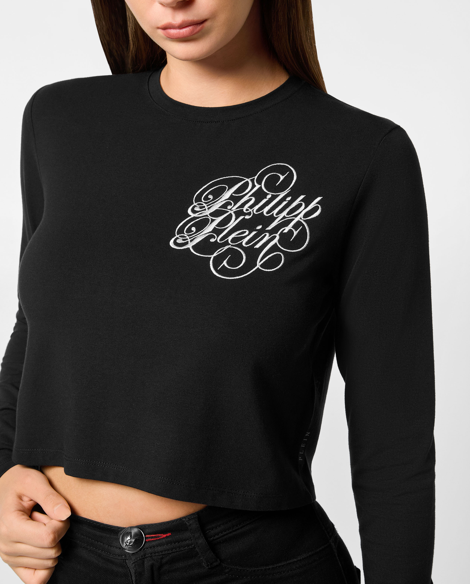 Czarny crop top z długim rękawem - Image #3