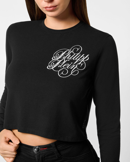 Czarny crop top z długim rękawem - Image #3