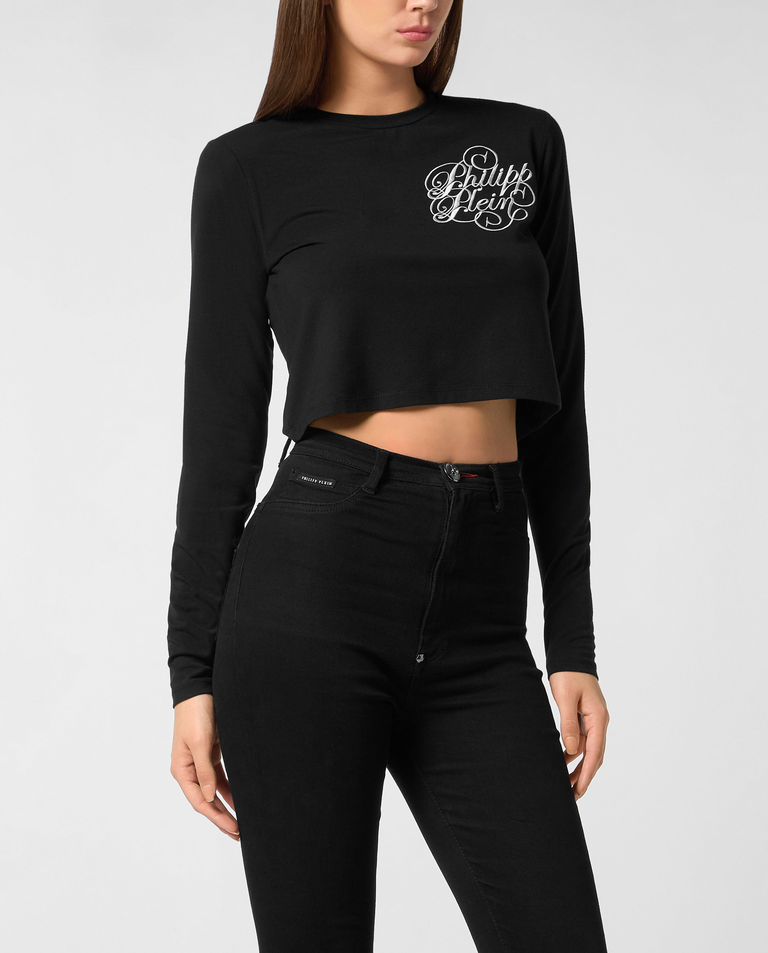 Czarny crop top z długim rękawem - Image #0