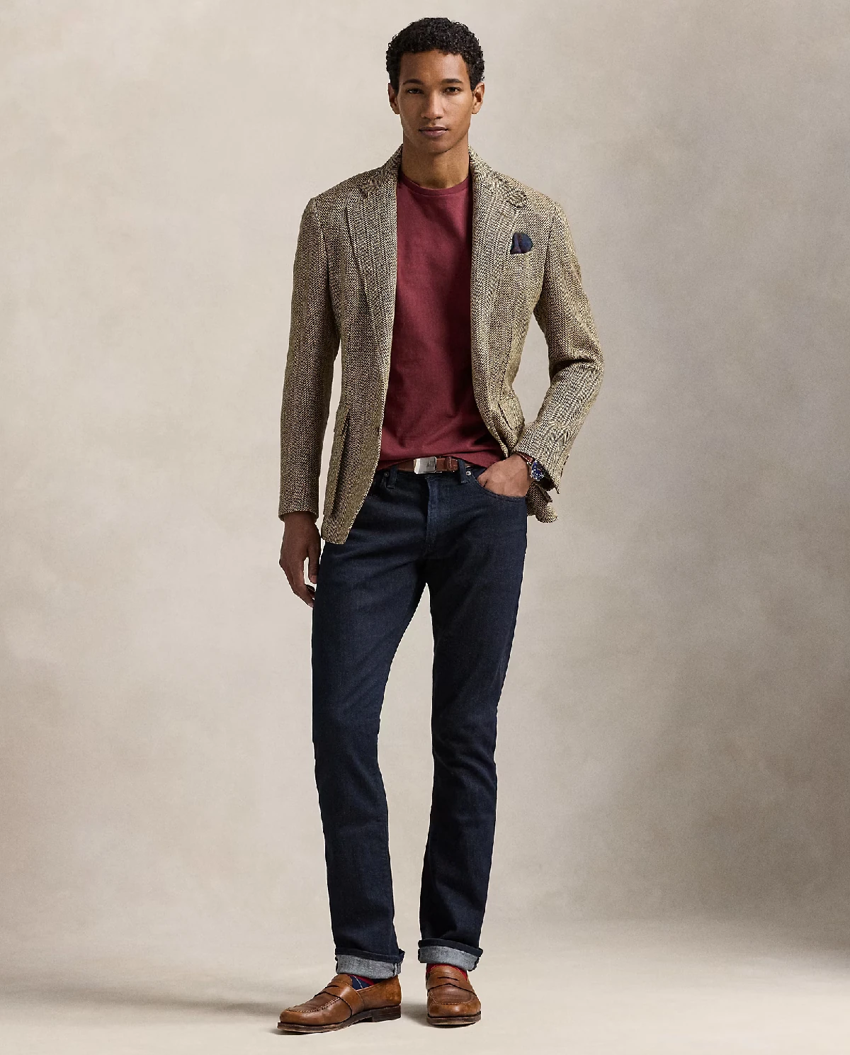 Bordowa bawełniana koszulka Slim Fit - Image #2