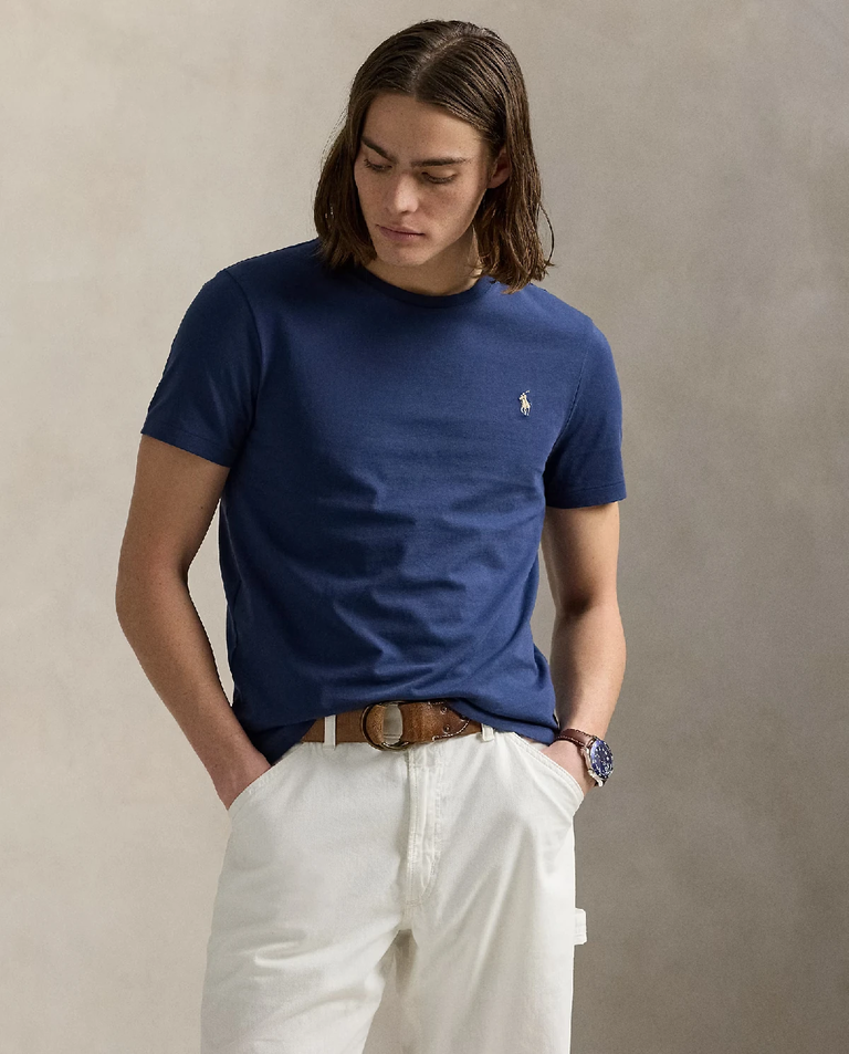 Granatowa bawełniana koszulka Slim Fit - Image #0