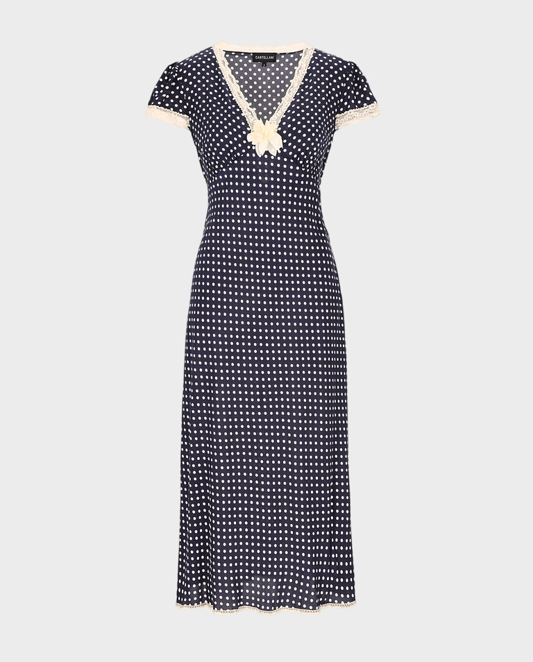 Granatowa  sukienka w kropki Polka