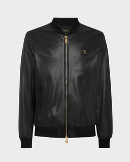 Czarna skórzana kurtka bomber - Image #0