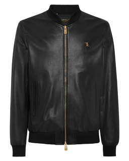 Czarna skórzana kurtka bomber - Image #4