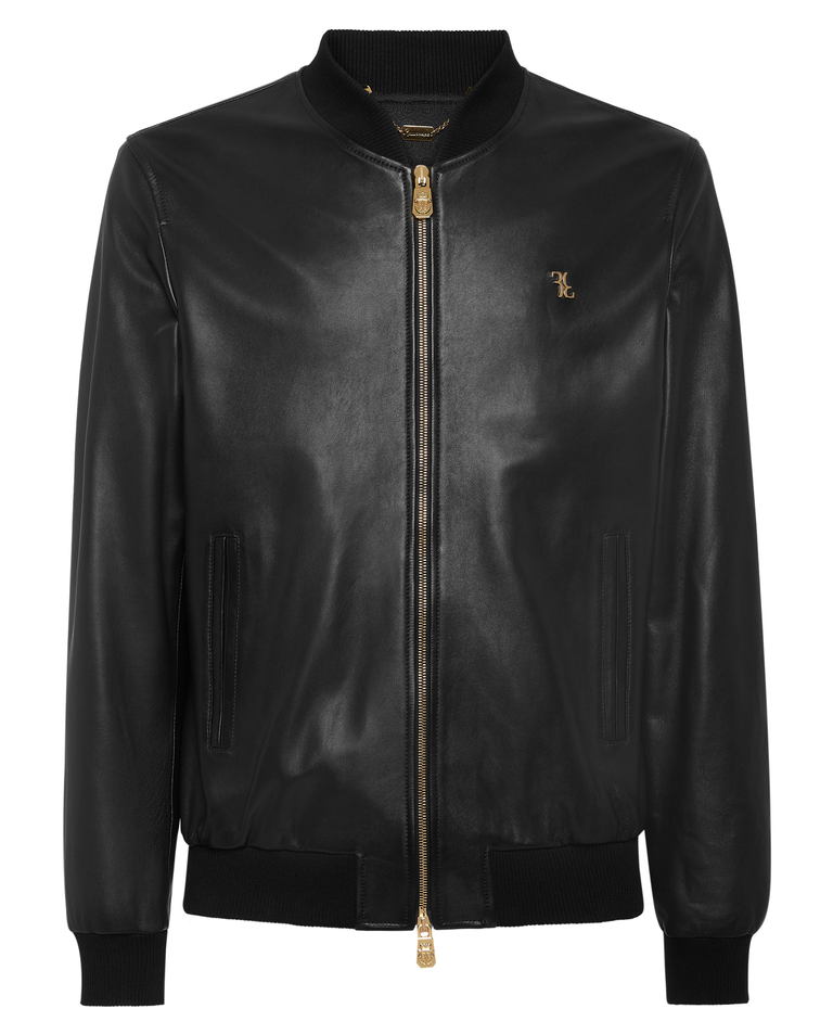 Czarna skórzana kurtka bomber - Image #4
