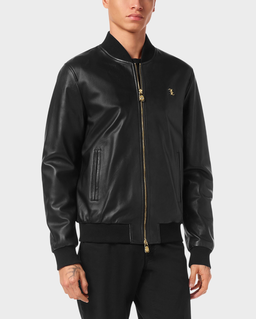 Czarna skórzana kurtka bomber - Image #0