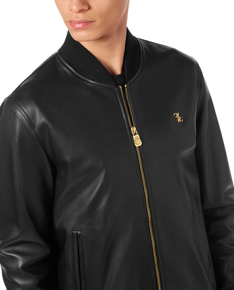 Czarna skórzana kurtka bomber - Image #2