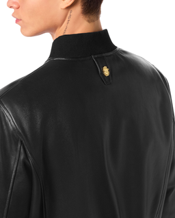 Czarna skórzana kurtka bomber - Image #3