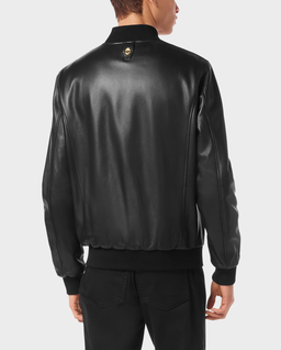 Czarna skórzana kurtka bomber - Image #1