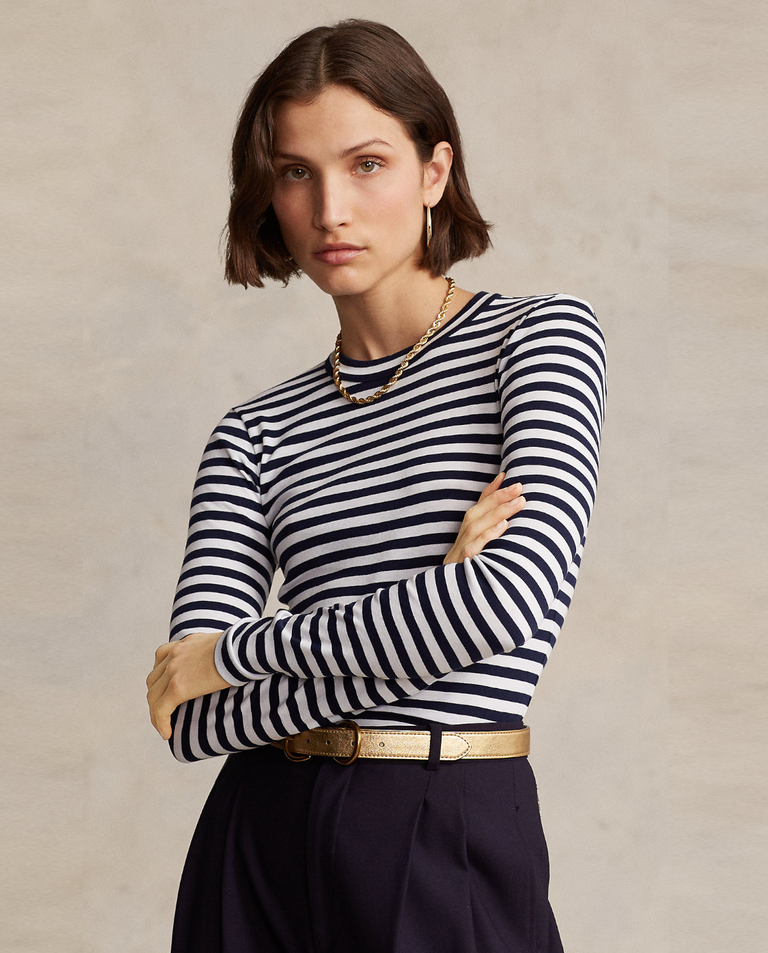 Bawełniana bluzka w paski Slim Fit - Image #0