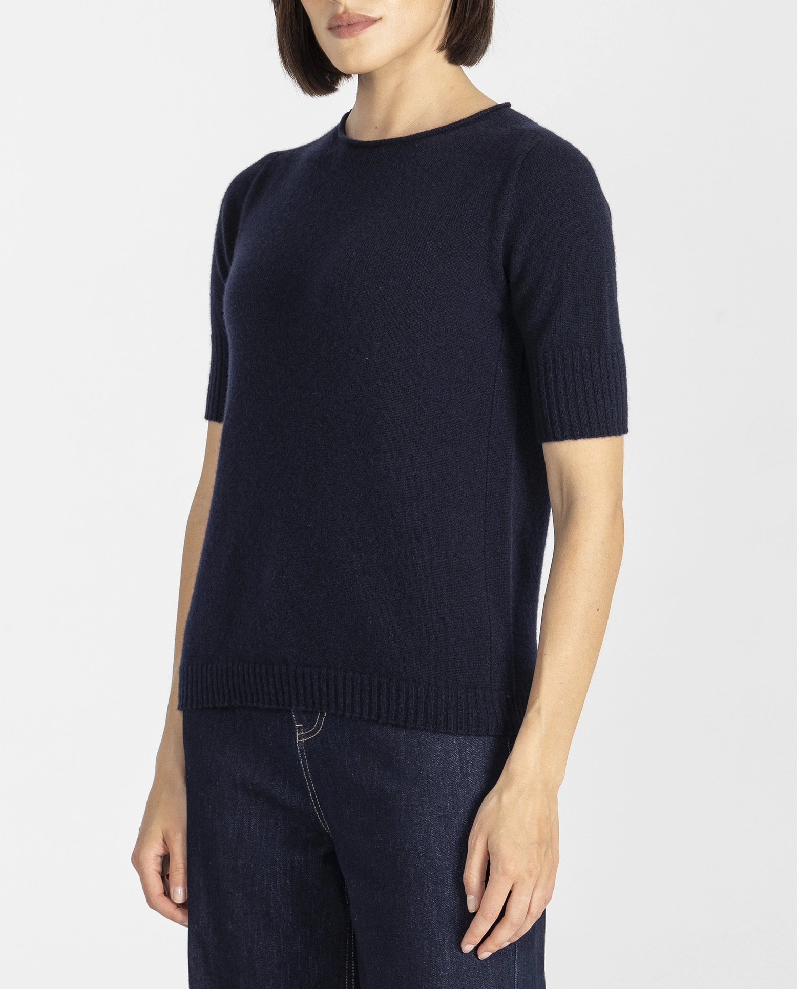 Granatowy sweter z krótkim rękawem - Image #2