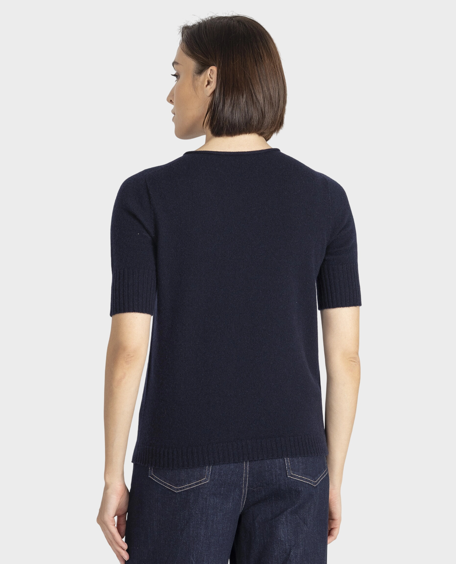 Granatowy sweter z krótkim rękawem - Image #1