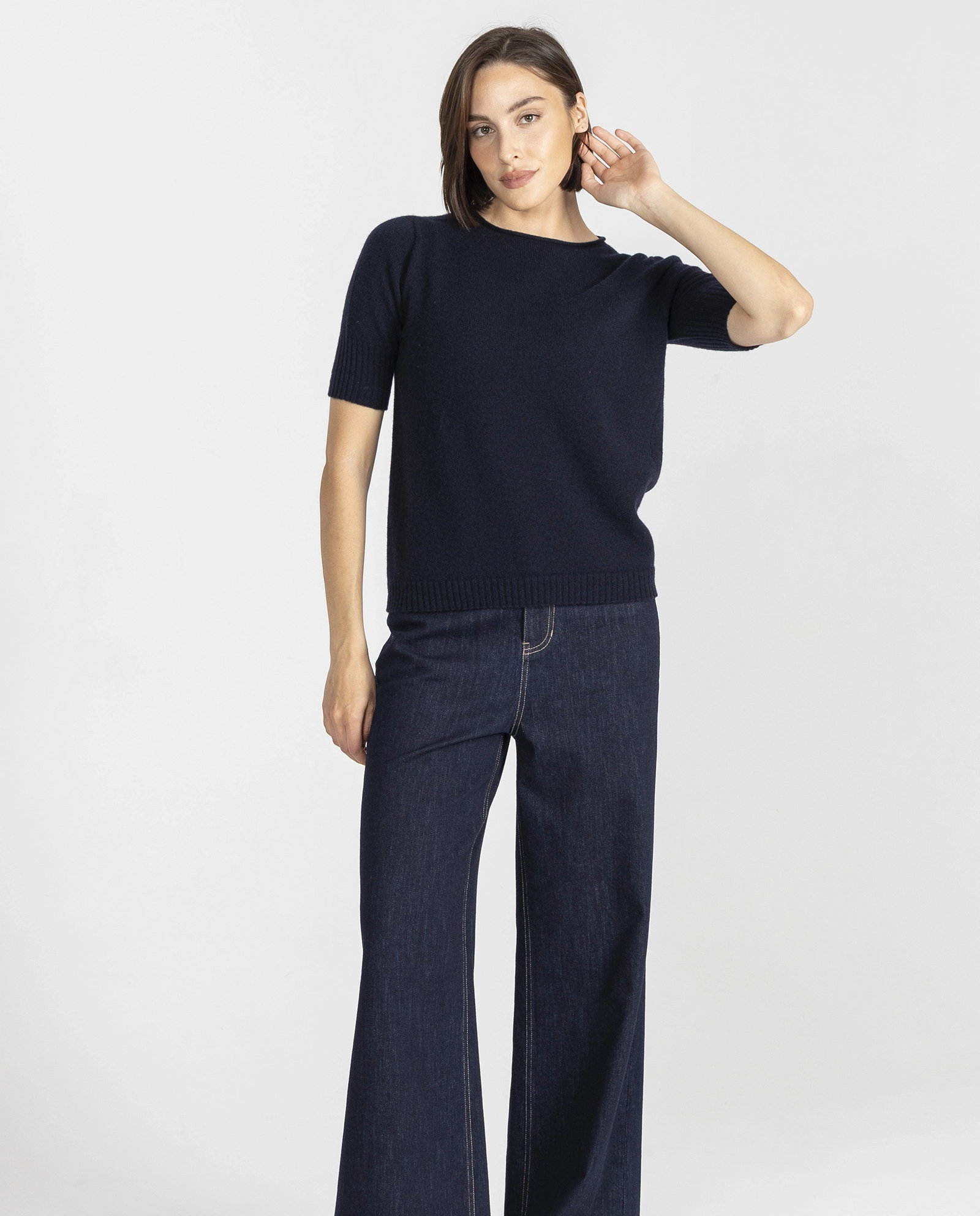 Granatowy sweter z krótkim rękawem - Image #3