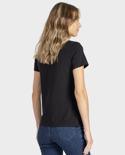 Czarny t-shirt z ozdobnym dekoltem - Image #1