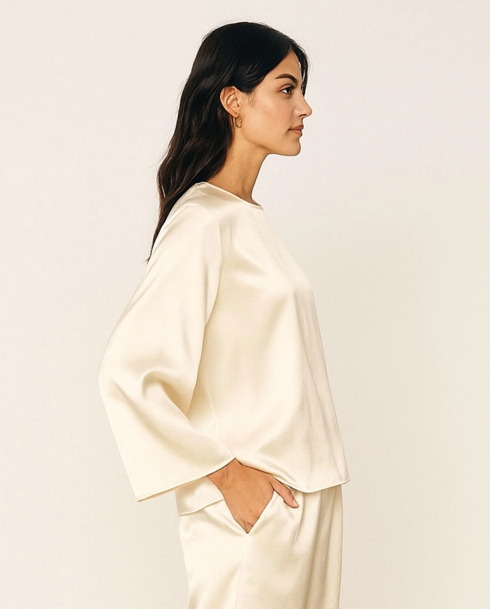 Jedwabny longsleeve Simple Cream - Image #1