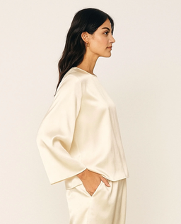 Jedwabny longsleeve Simple Cream - Image #1