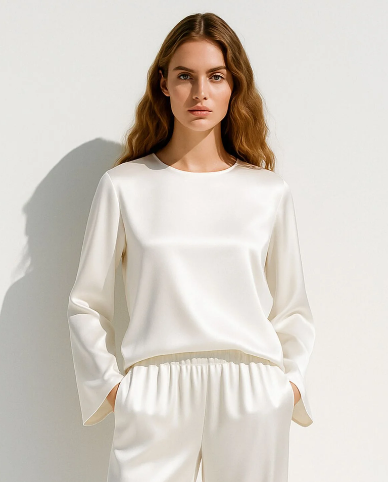 Jedwabny longsleeve Simple Ecru - Image #0