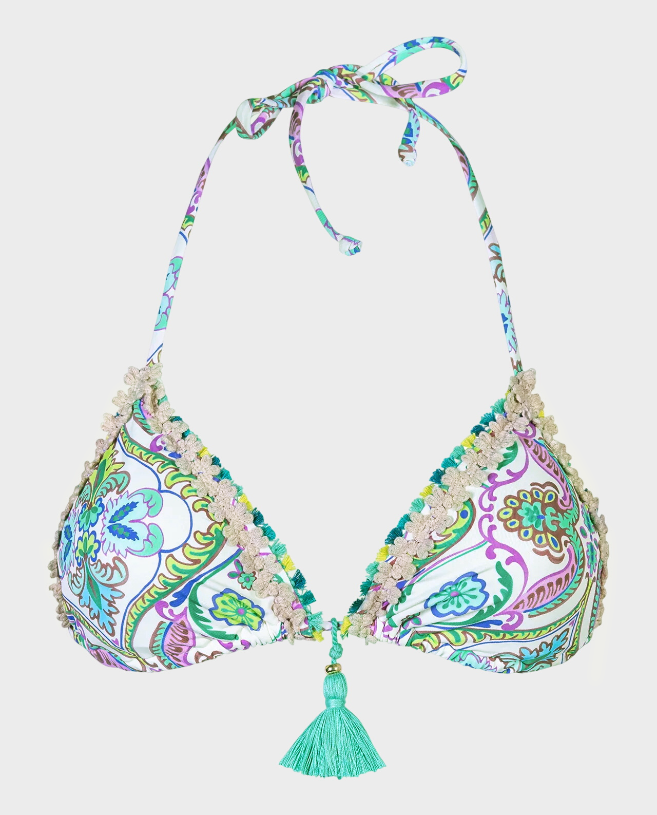 Trójkątna góra od bikini z printem i ozdobnym troczkiem - Image #1