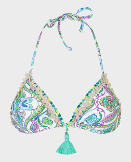 Trójkątna góra od bikini z printem i ozdobnym troczkiem - Image #1