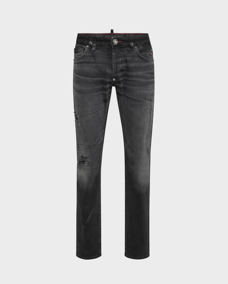 Ciemnoszare jeansy Straight Supreme Hexagon