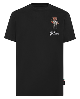 Czarny bawełniany t-shirt z naszywką - Image #4