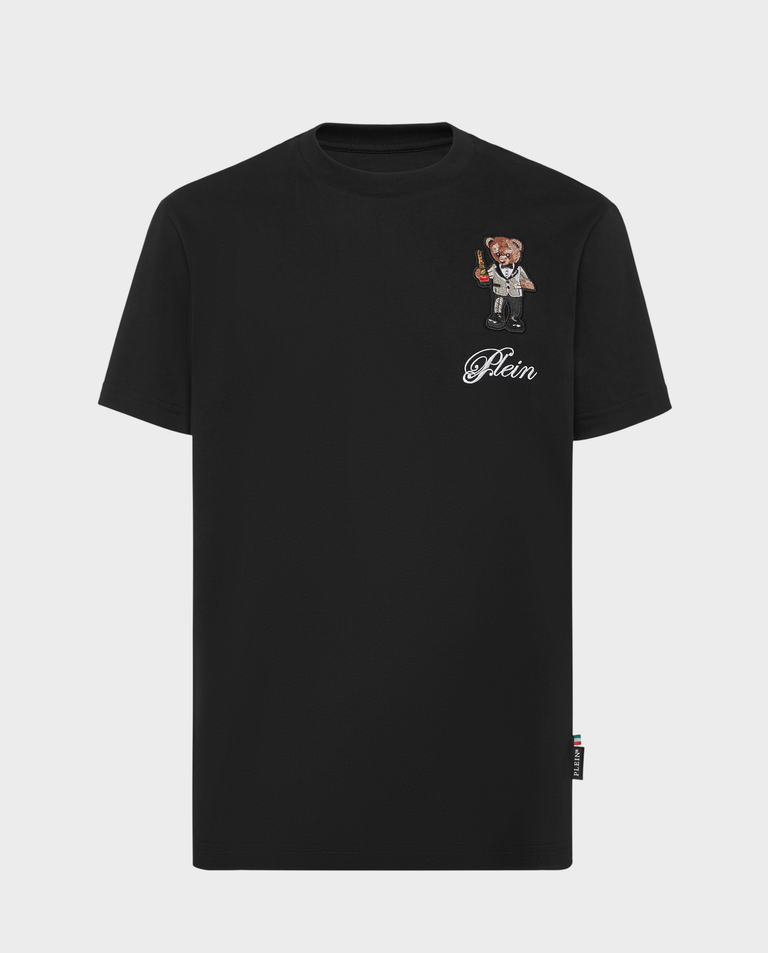 Czarny bawełniany t-shirt z naszywką
