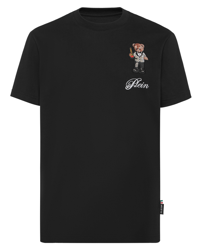 Czarny bawełniany t-shirt z naszywką - Image #4