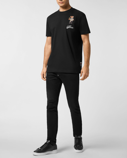 Czarny bawełniany t-shirt z naszywką - Image #2