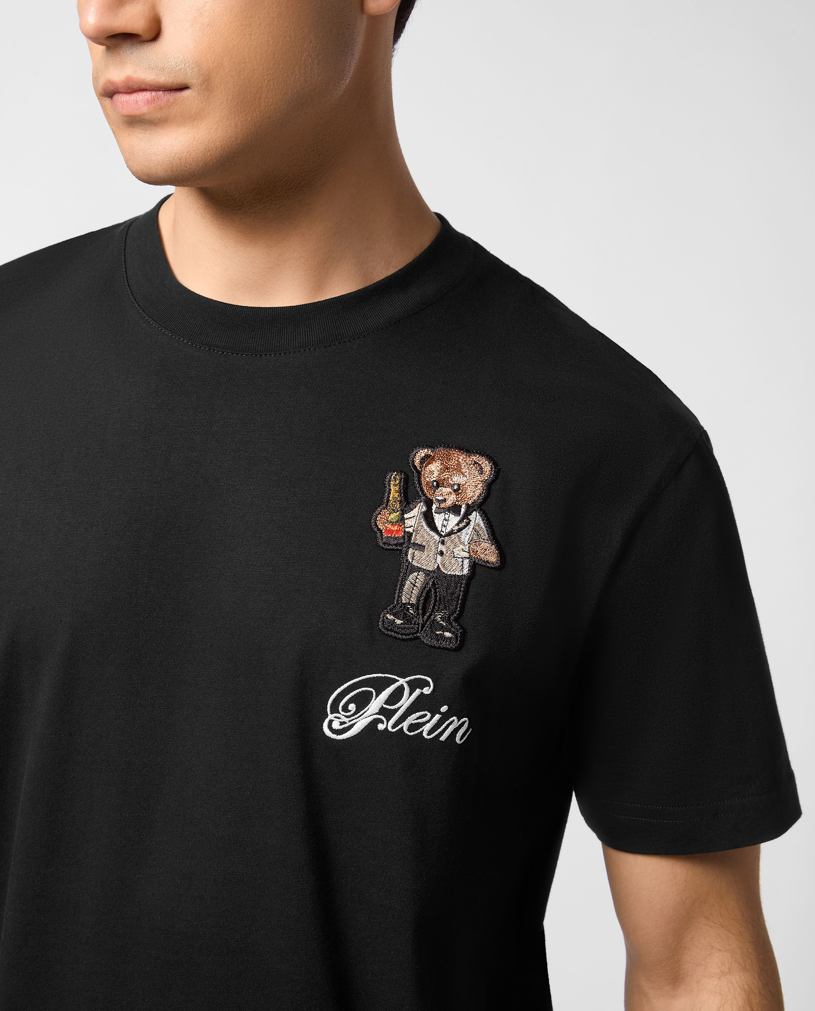 Czarny bawełniany t-shirt z naszywką - Image #3