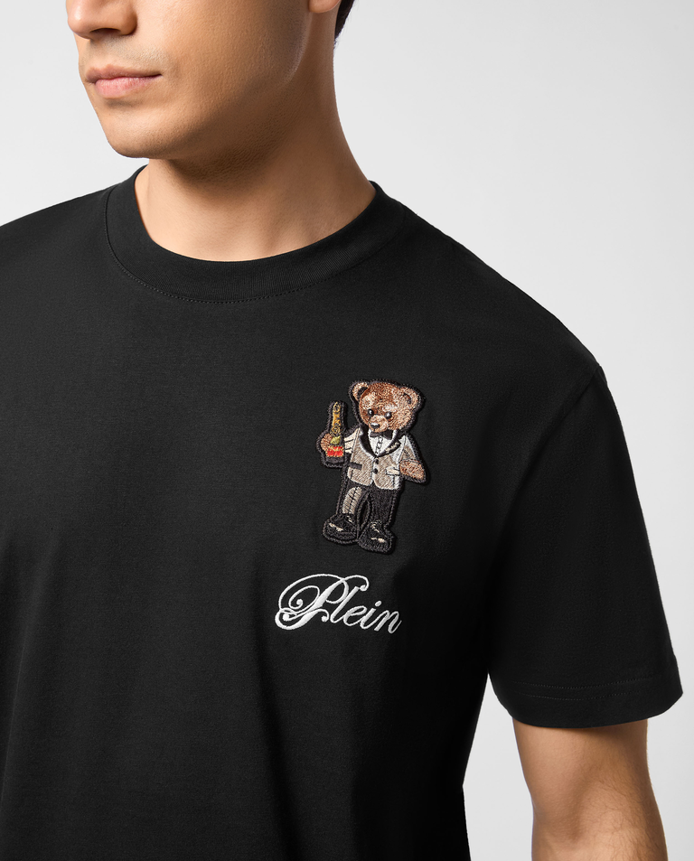 Czarny bawełniany t-shirt z naszywką - Image #3