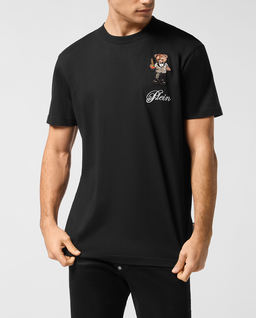 Czarny bawełniany t-shirt z naszywką - Image #0