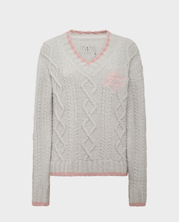 Szary dzianinowy sweter z haftem - Image #0