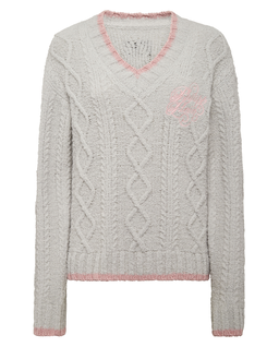 Szary dzianinowy sweter z haftem - Image #4